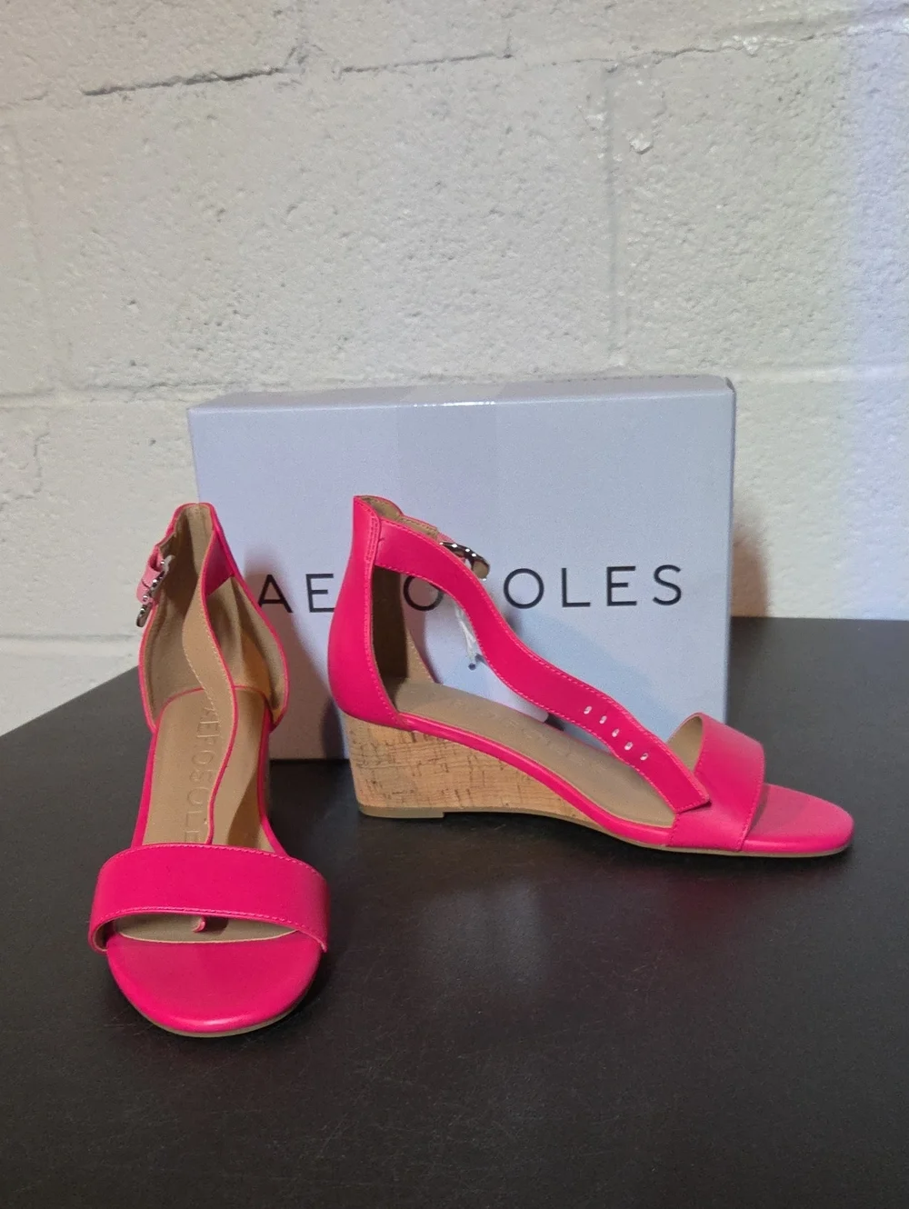 AEROSOLES Hot Pink Cork Wedge Sandals